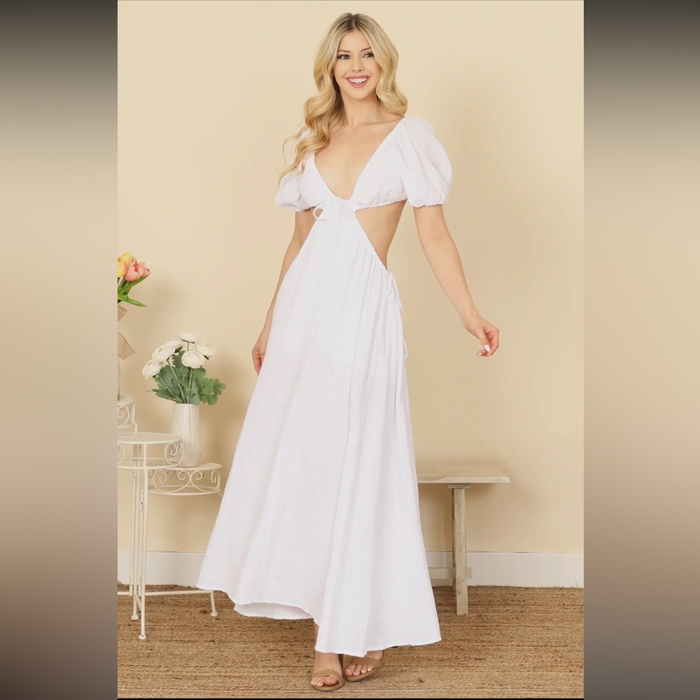 Olivaceous White Cutout Maxi Dress
